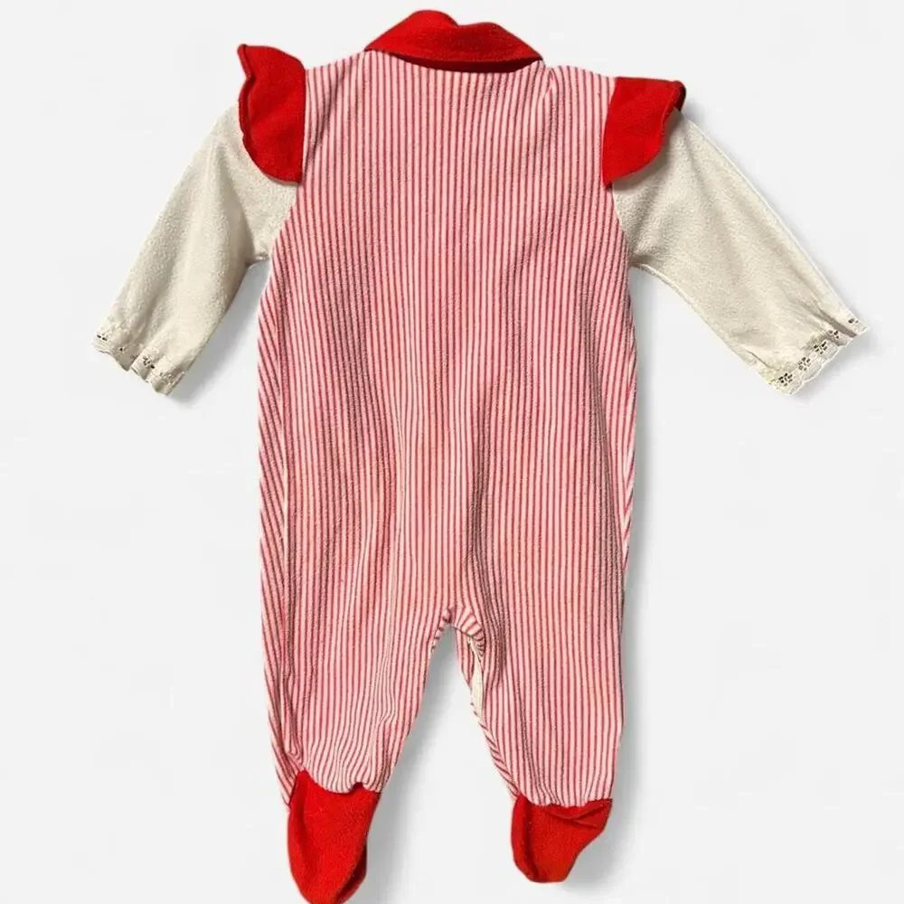 Vintage 0-3 months 70s Playskool romper w candy cane Christmas embroidery